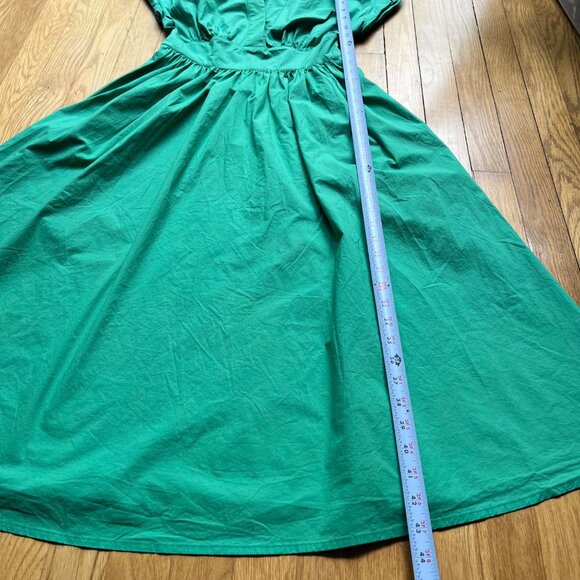 Marella Size 2 Emerald Green Bobbio Cotton Ruched Cap Sleeve A-Line Midi Dress - Picture 6 of 16